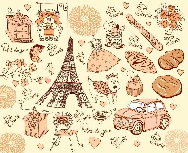 Collection symbols of Paris. Hand drawing. | Stock Vector © marinamik