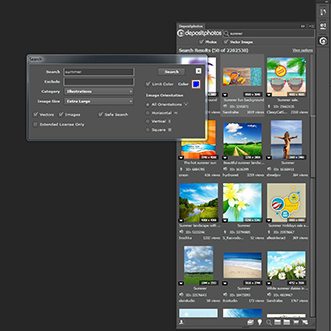 Depositphotos extension for Adobe Photoshop, InDesign and Illustrator screenshot