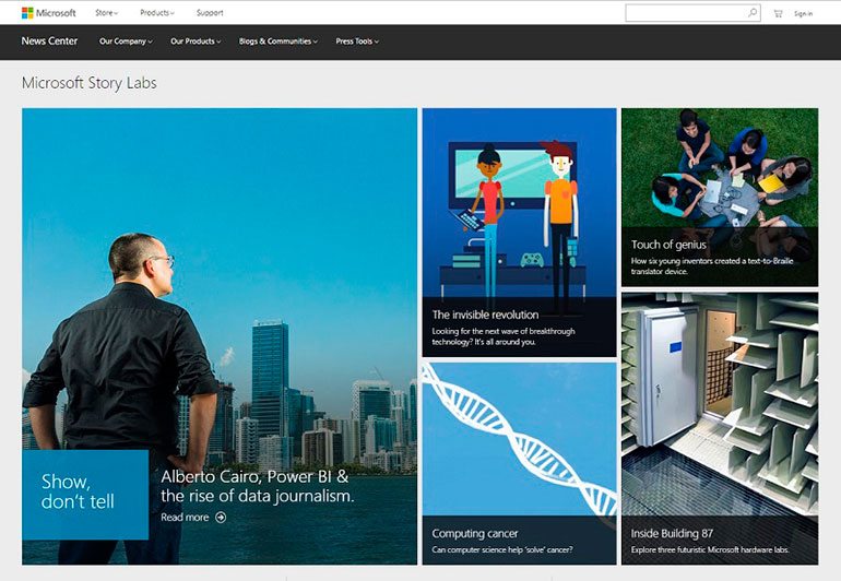 Microsoft stories blog design