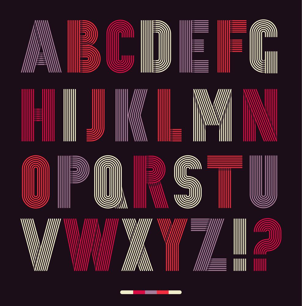 Retro stripes funky fonts set