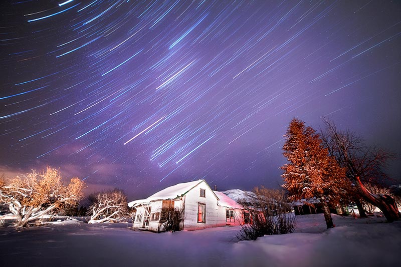 The Constellation Orion in a long exposure forming star trails