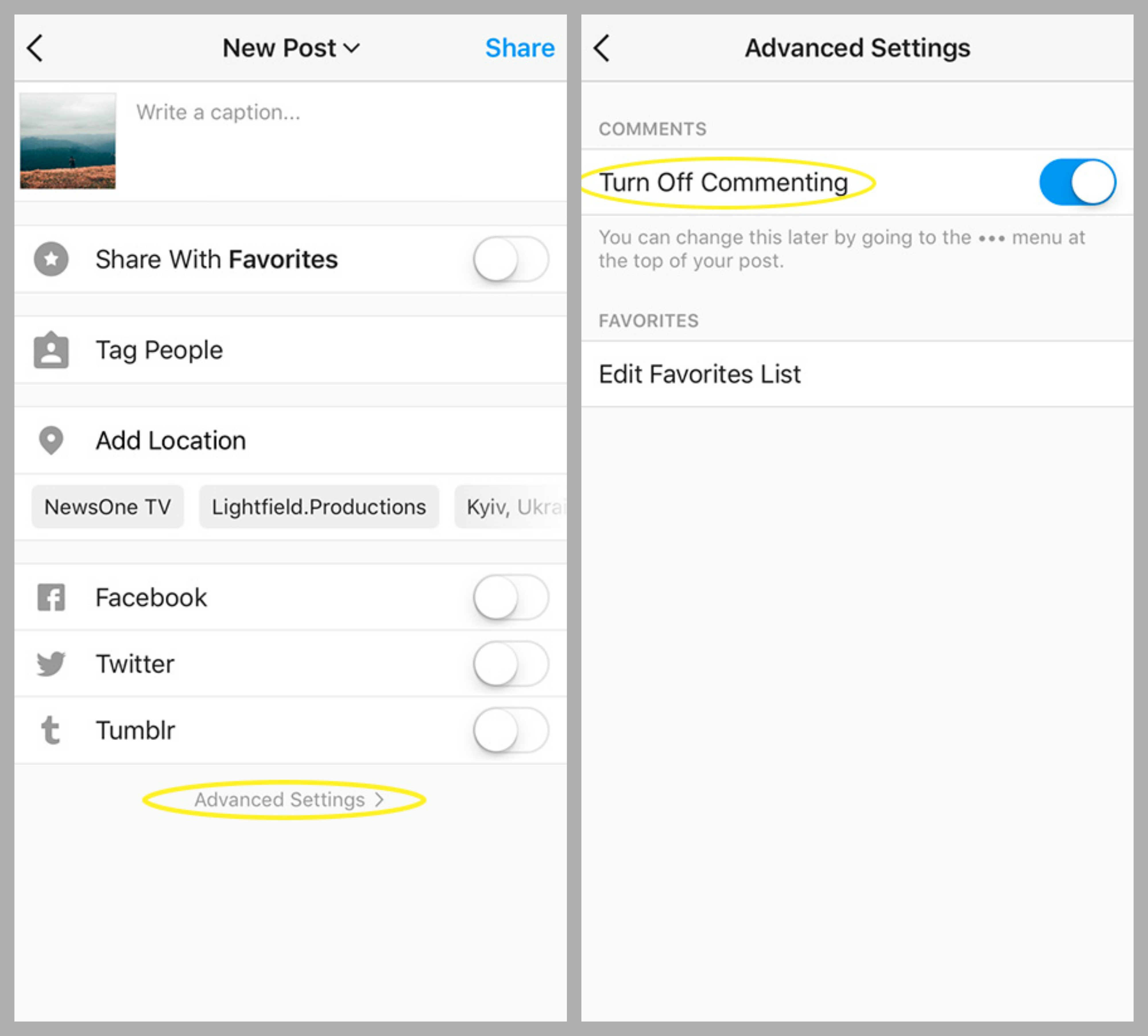 how to turn off commenting on an instagram post