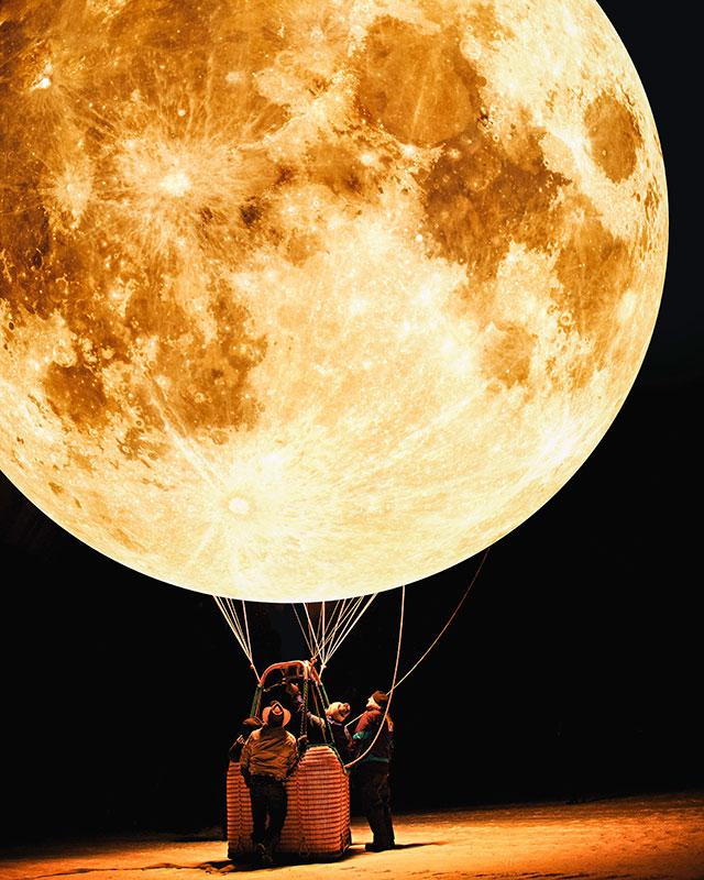 Justin Peters digital collages with stock photography - Moon-Balloon