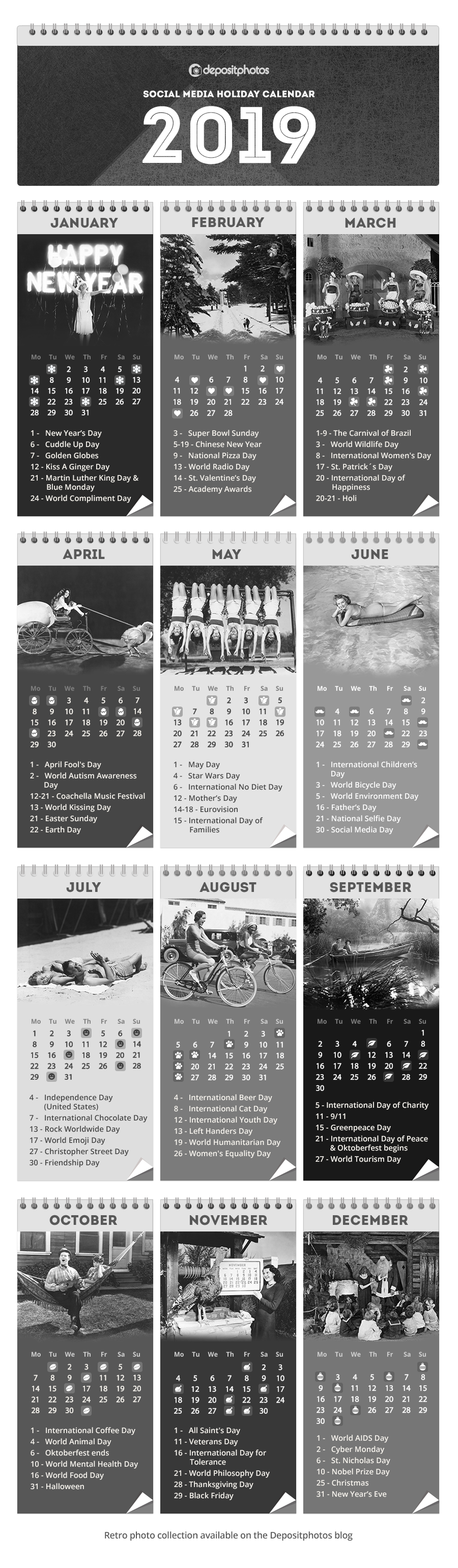 social media calendar 2019 retro photos edition