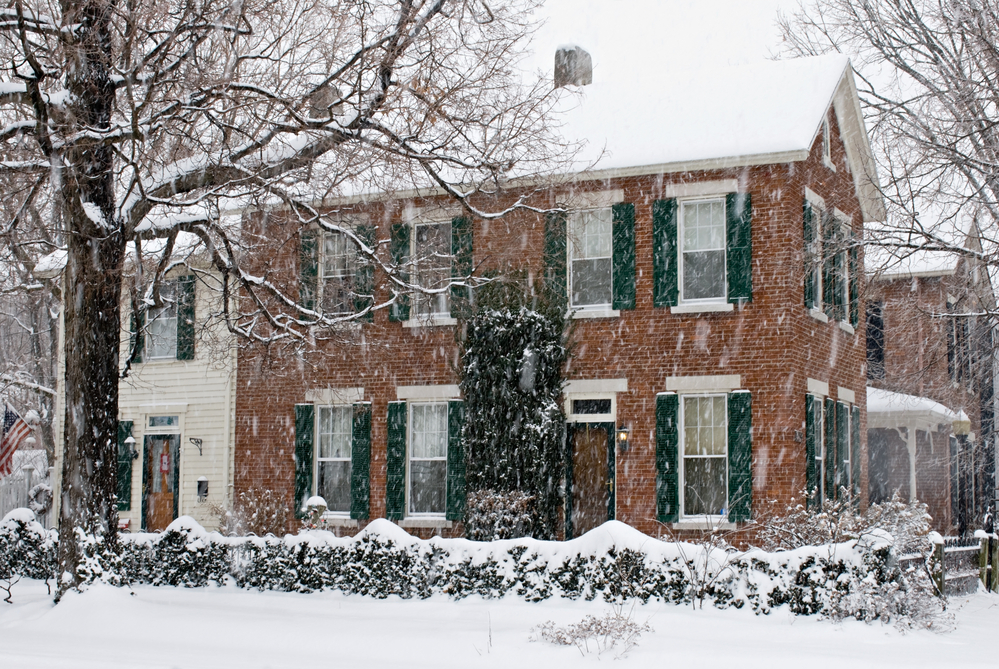 snow falling in the city