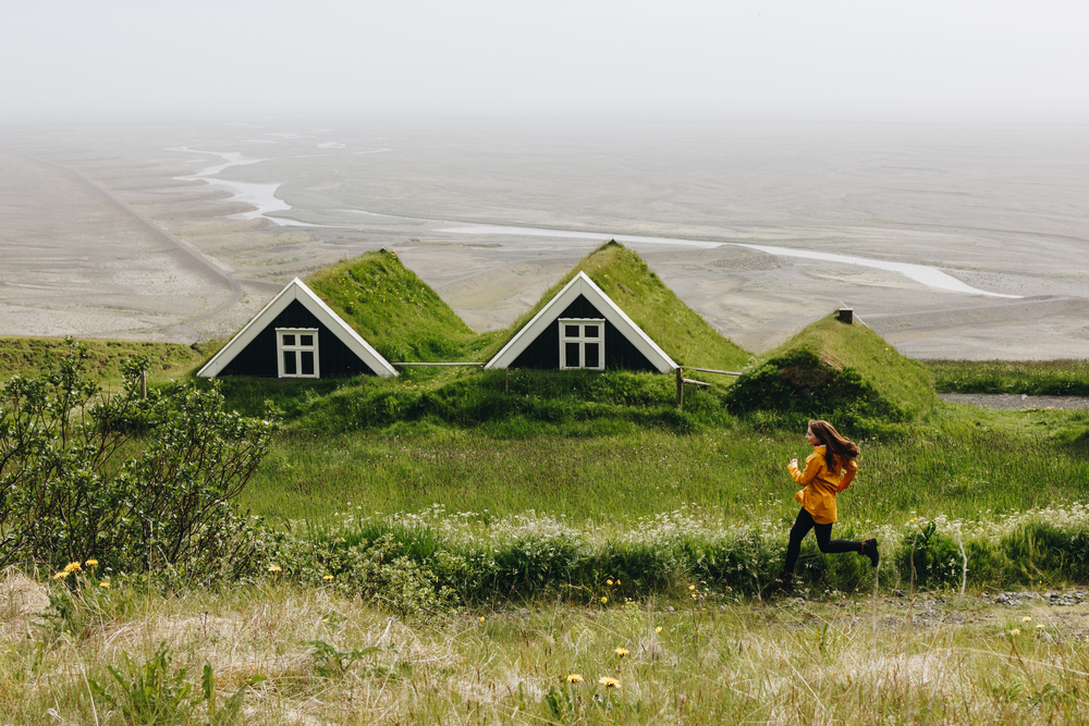 girl running in field