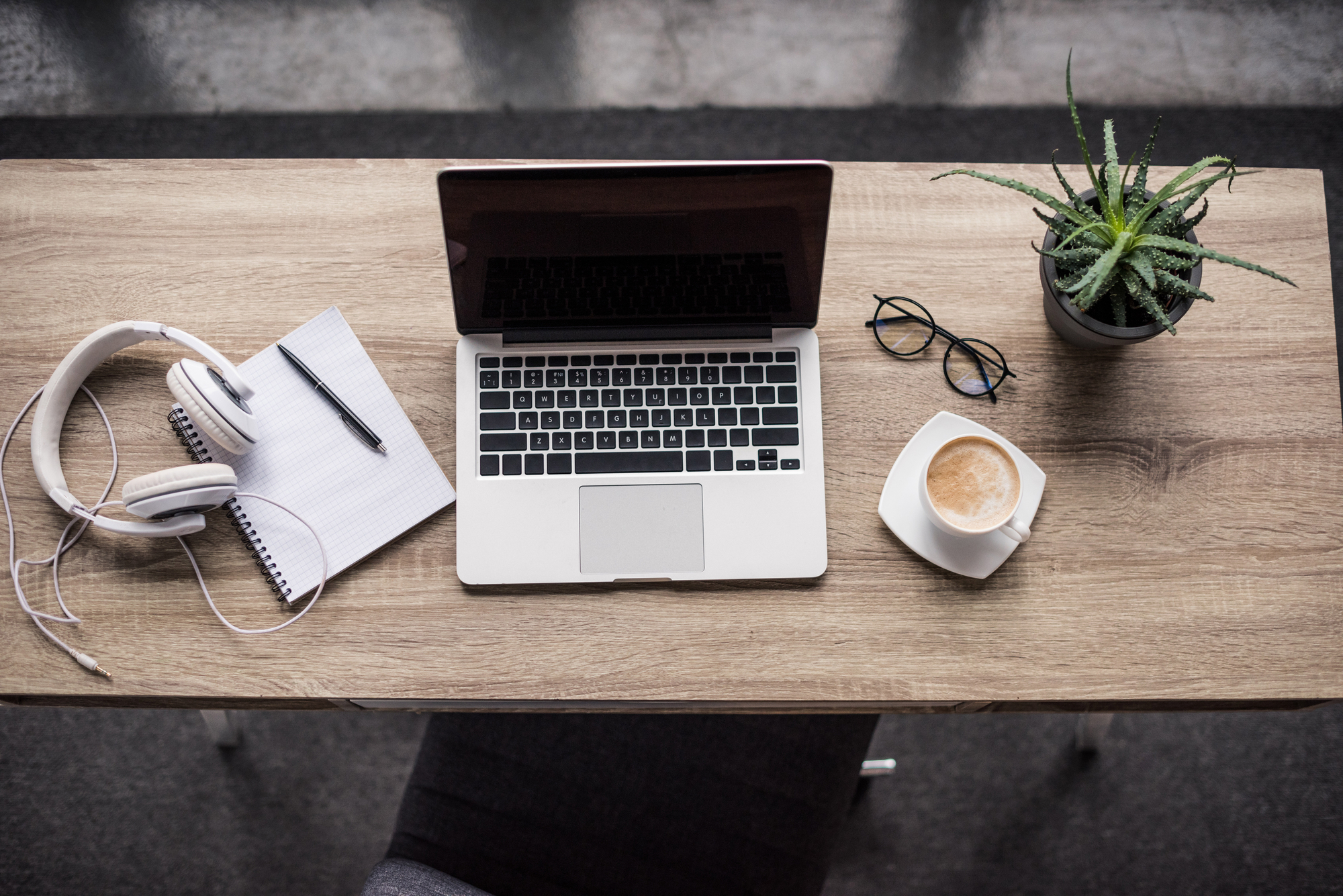 flat lay of laptop and coffee