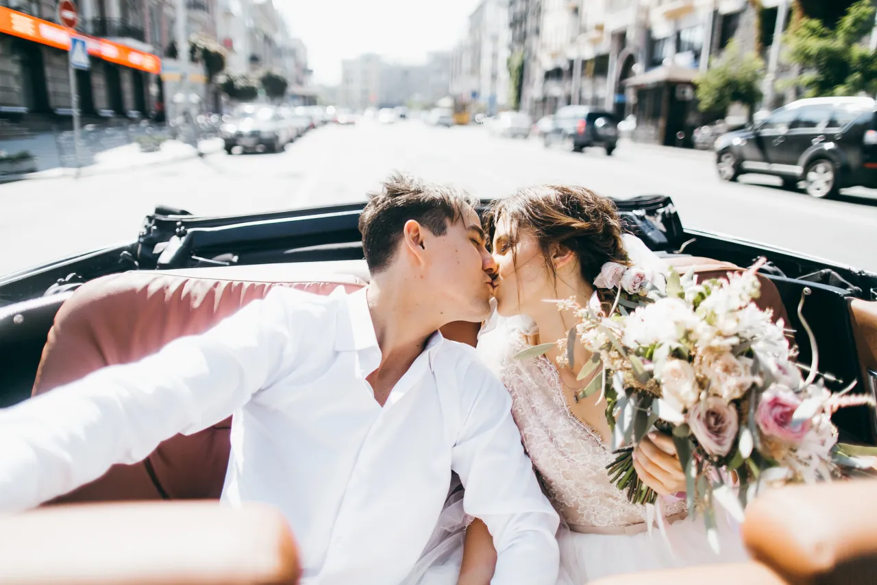 wedding kiss stock photo