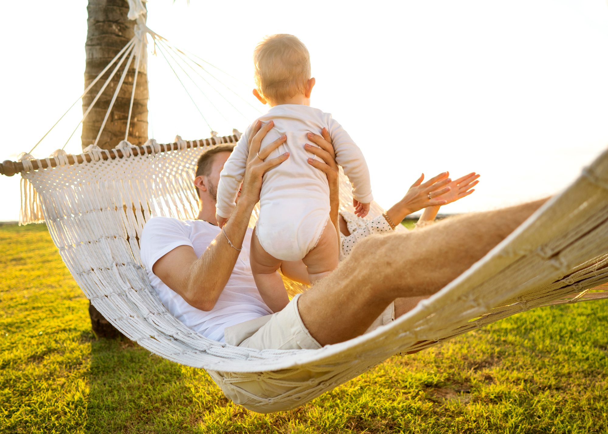 happy family on a tropical island stock image