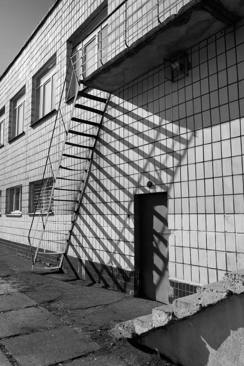 Entrance to the two-story school building stock photo