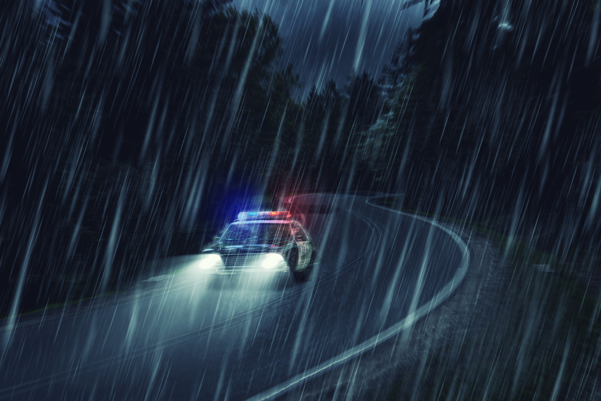 USA police car at work at night stock photo