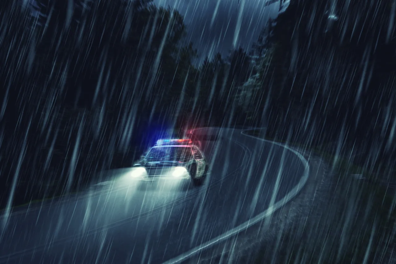 USA police car at work at night stock photo