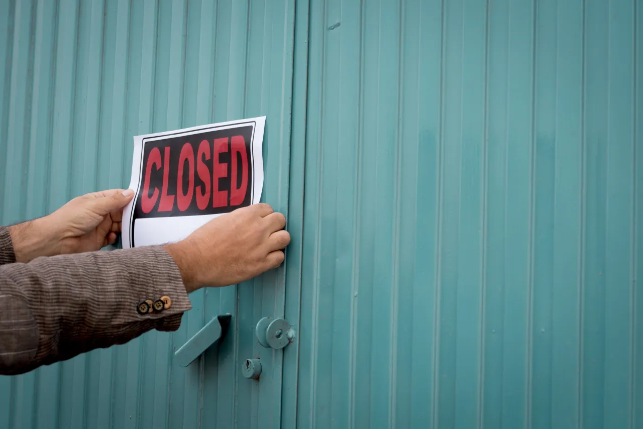 Lockdown and bankrupt economy crisis concept stock image