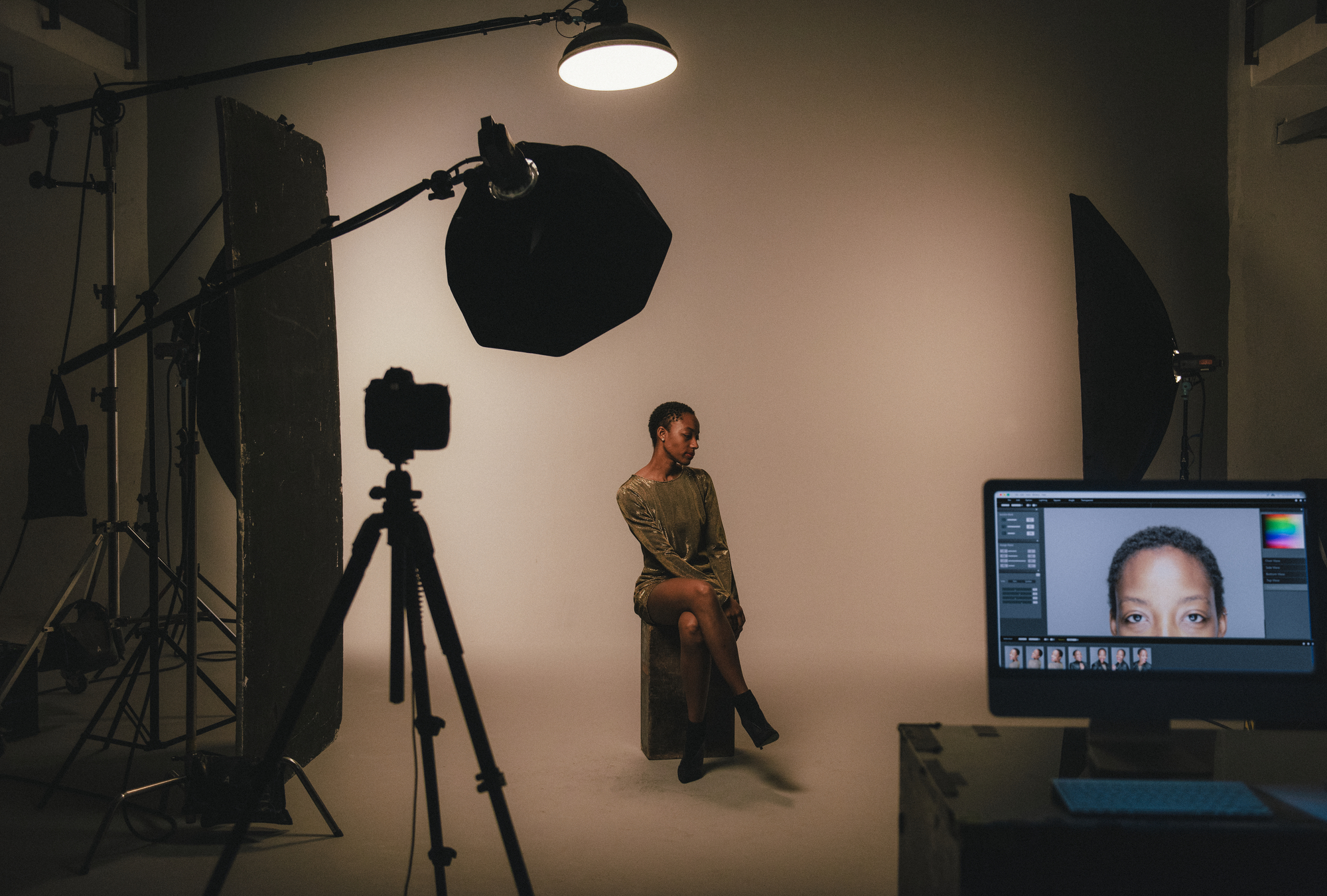 Female model posing for a photo shoot stock image