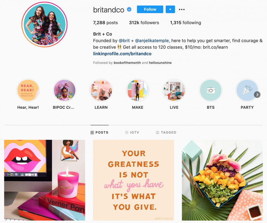 Brit+Co 5 strategii prowadzenia firmowego konta na Instagramie