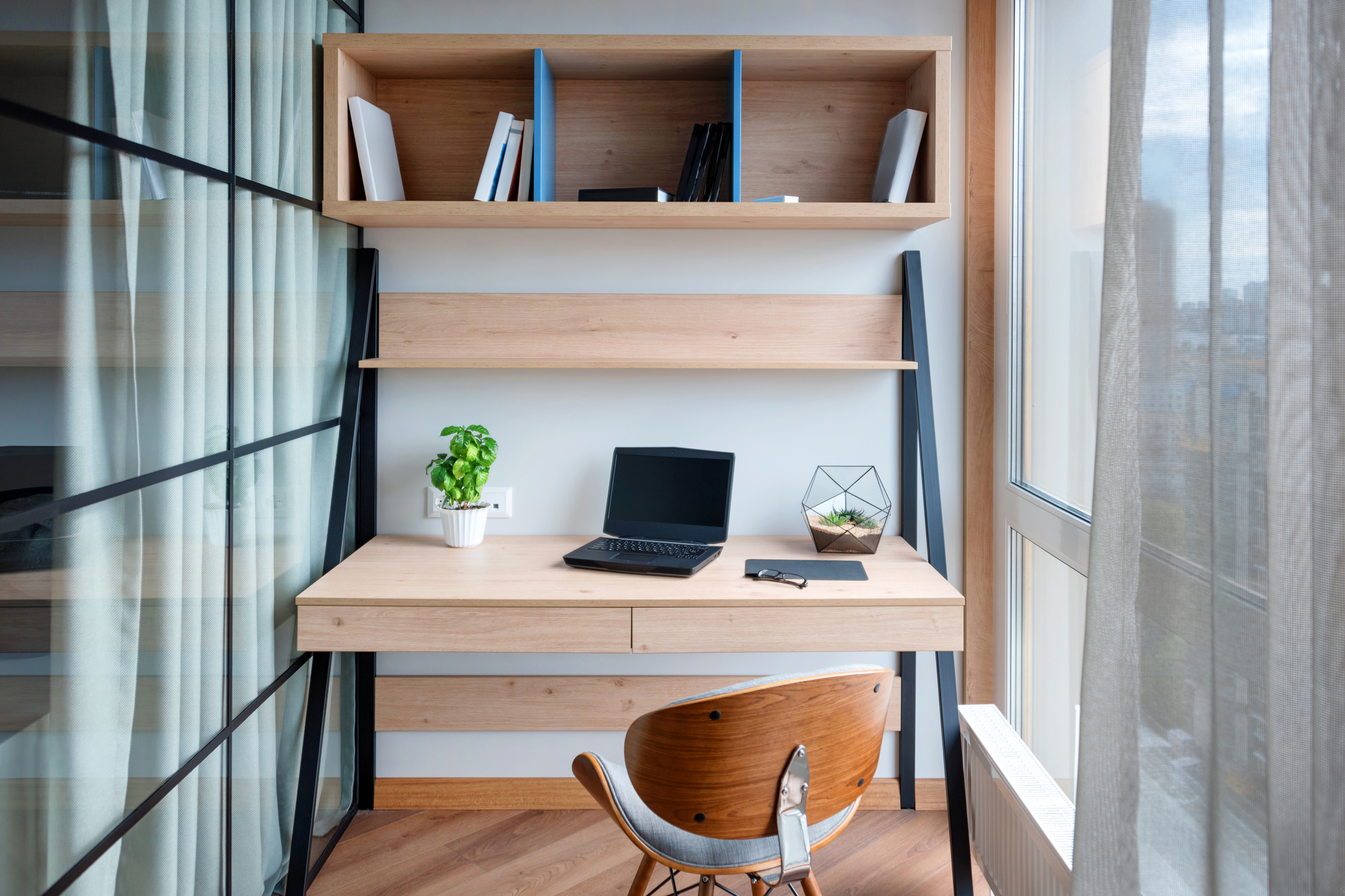 Comfortable work table in office stock image