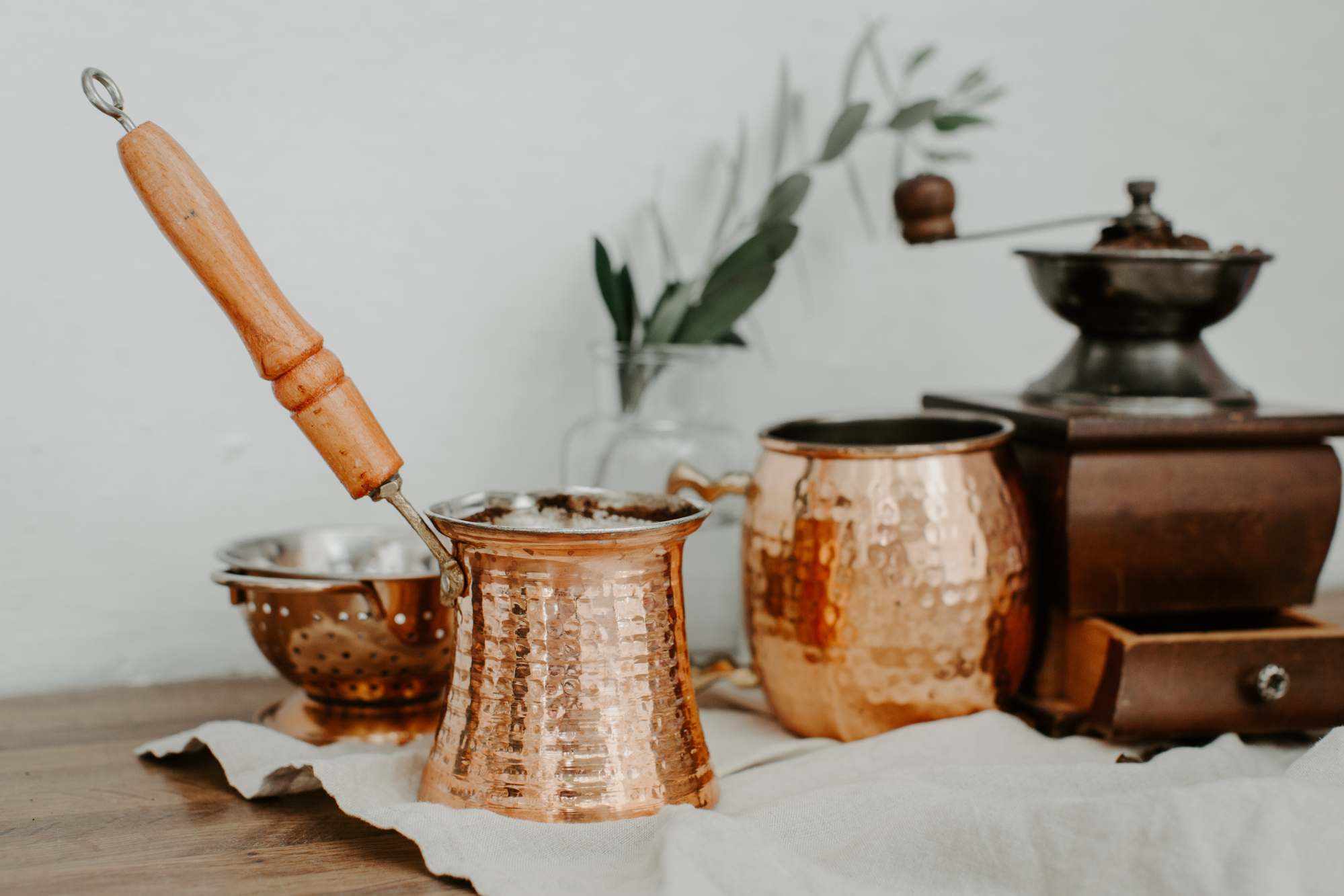 Turkish coffee in Cooper with decorations stock photo