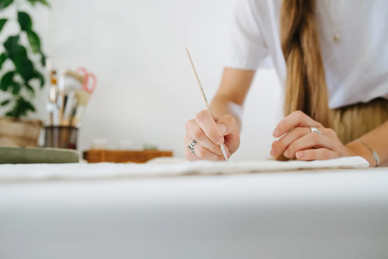 Young woman artist stock photo