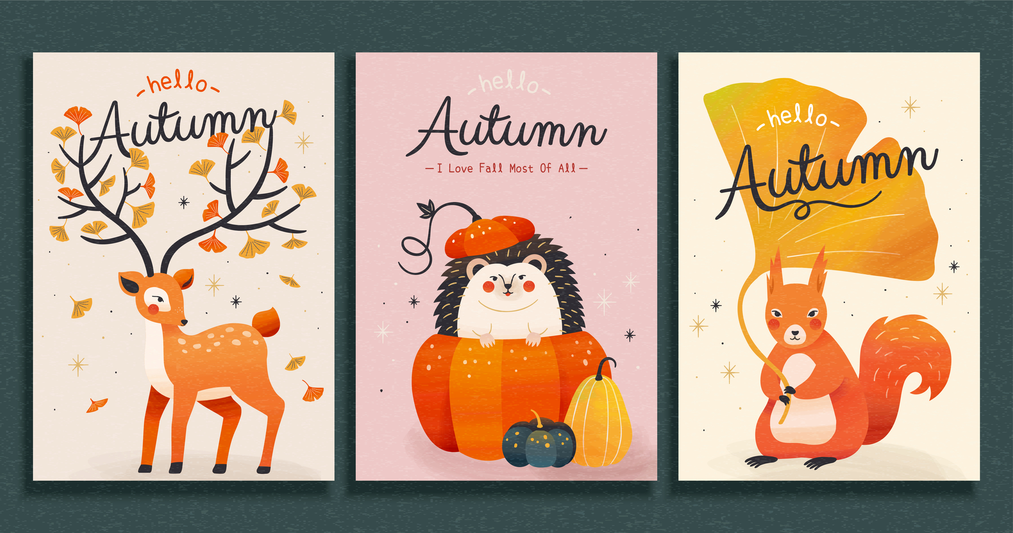 stock illustration Collection of cute forest animal illustrations in trendy hand drawn style