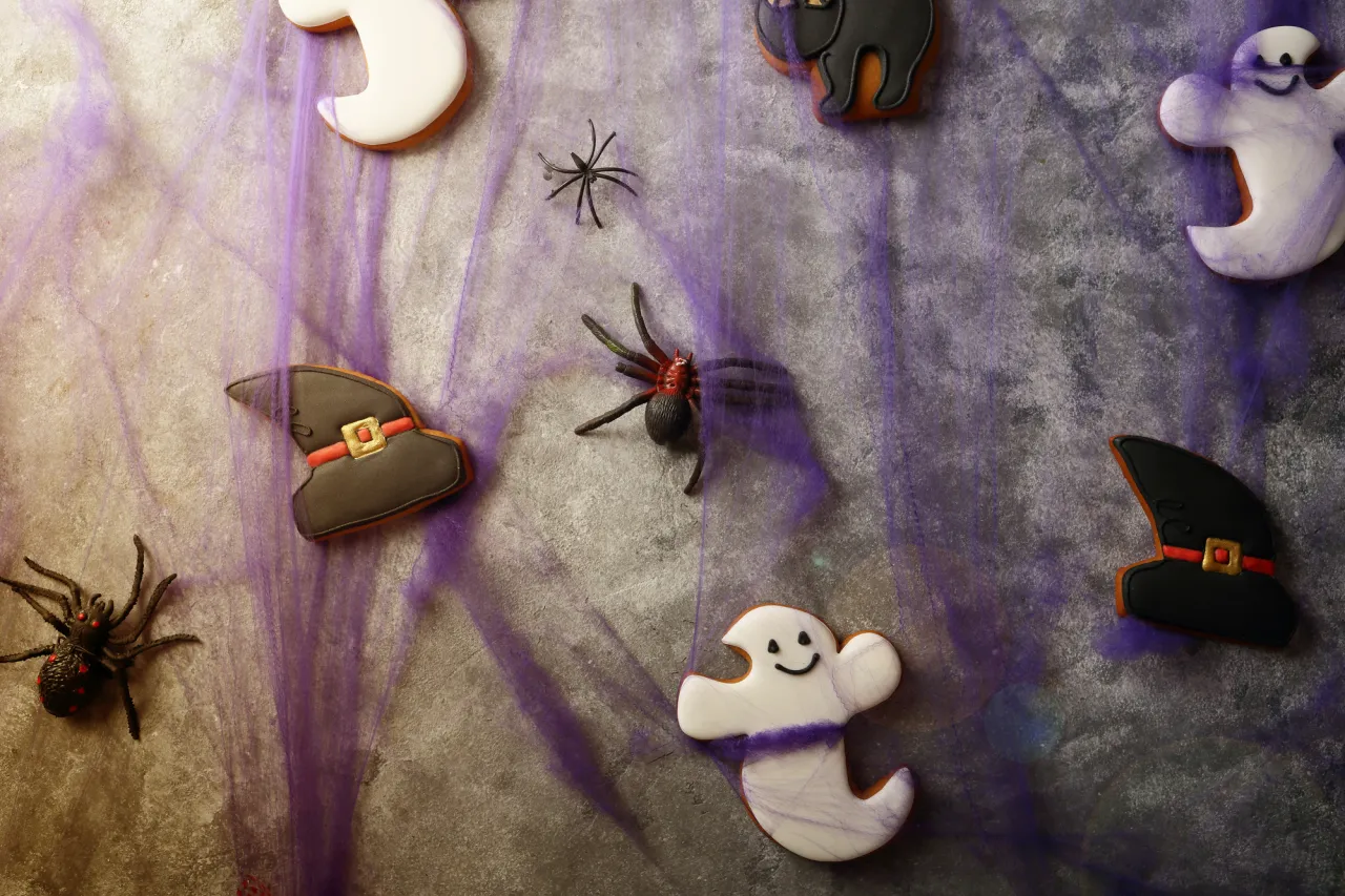 Halloween cookies and decorations stock photo