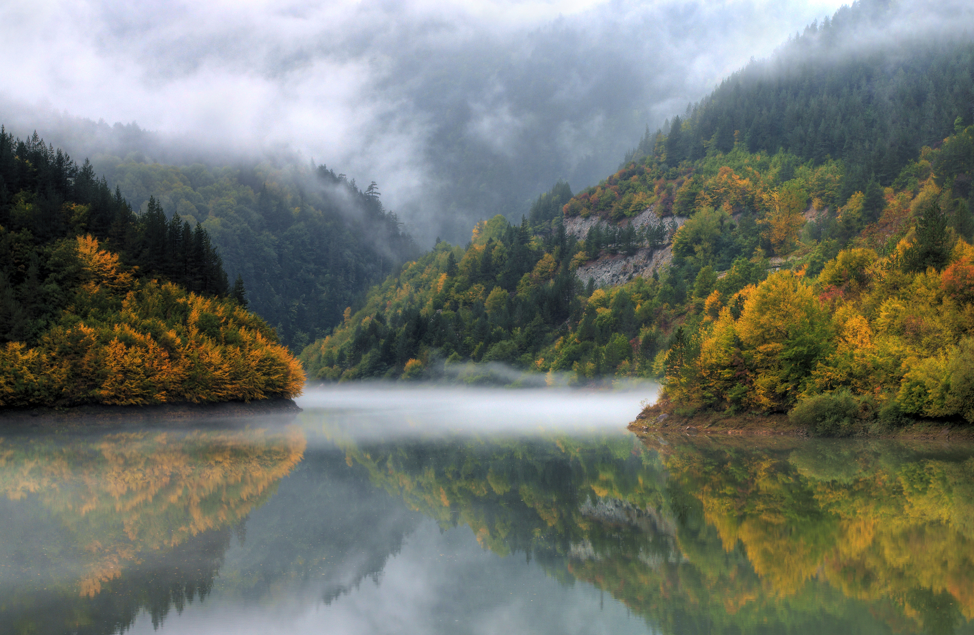 stock photo dam Teshel situated in mountain Rodopi, Bulgaria