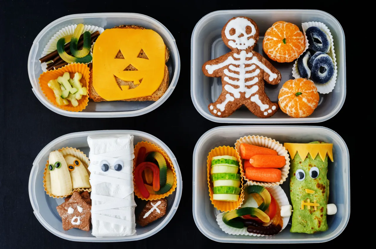 stock photo lunch boxes for children in the form of monsters for Halloween