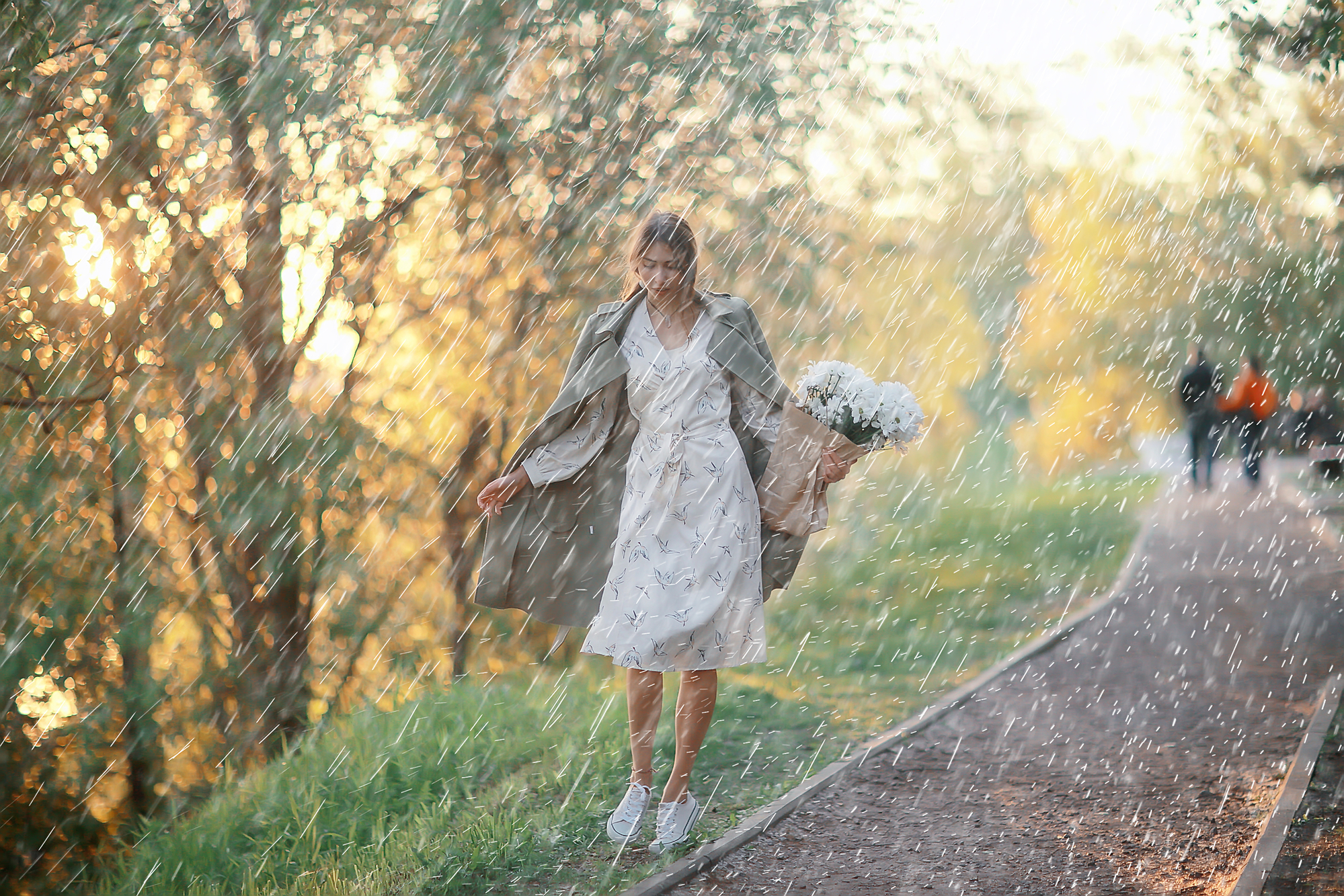 stock photography summer rain romance girl happiness