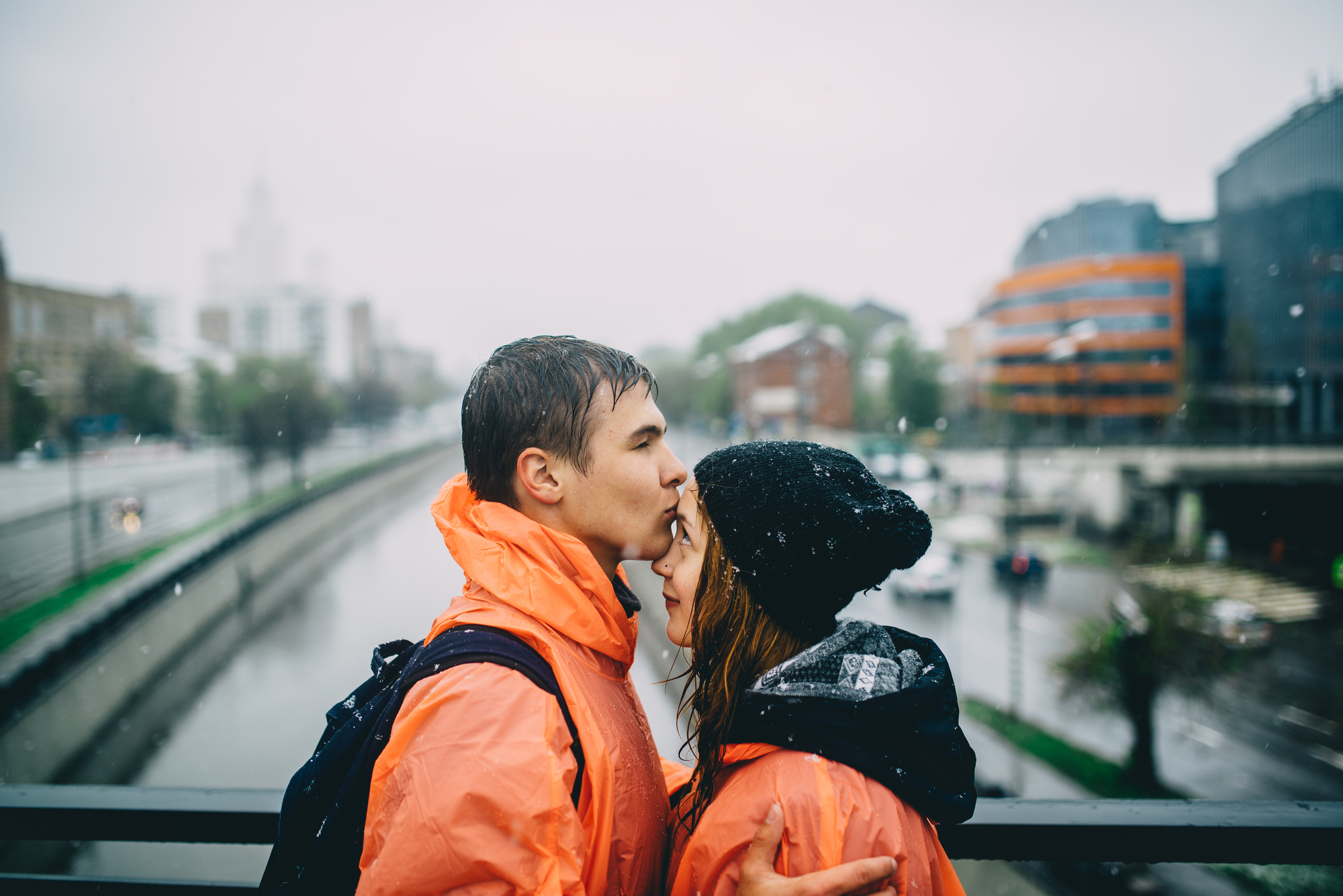 stock photography couple under the rain