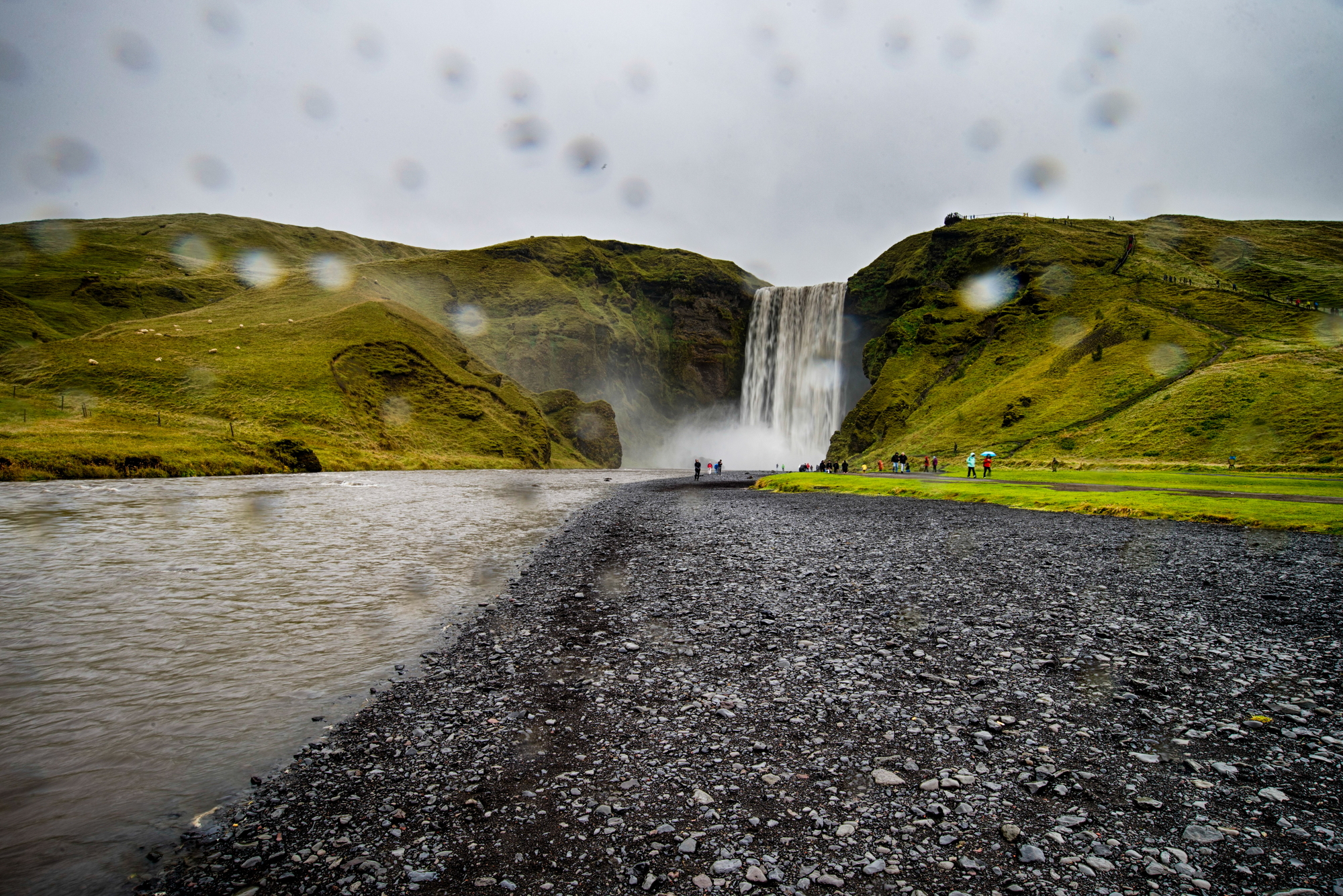 Skogafoss waterfall in a rainy day in Iceland stock photography