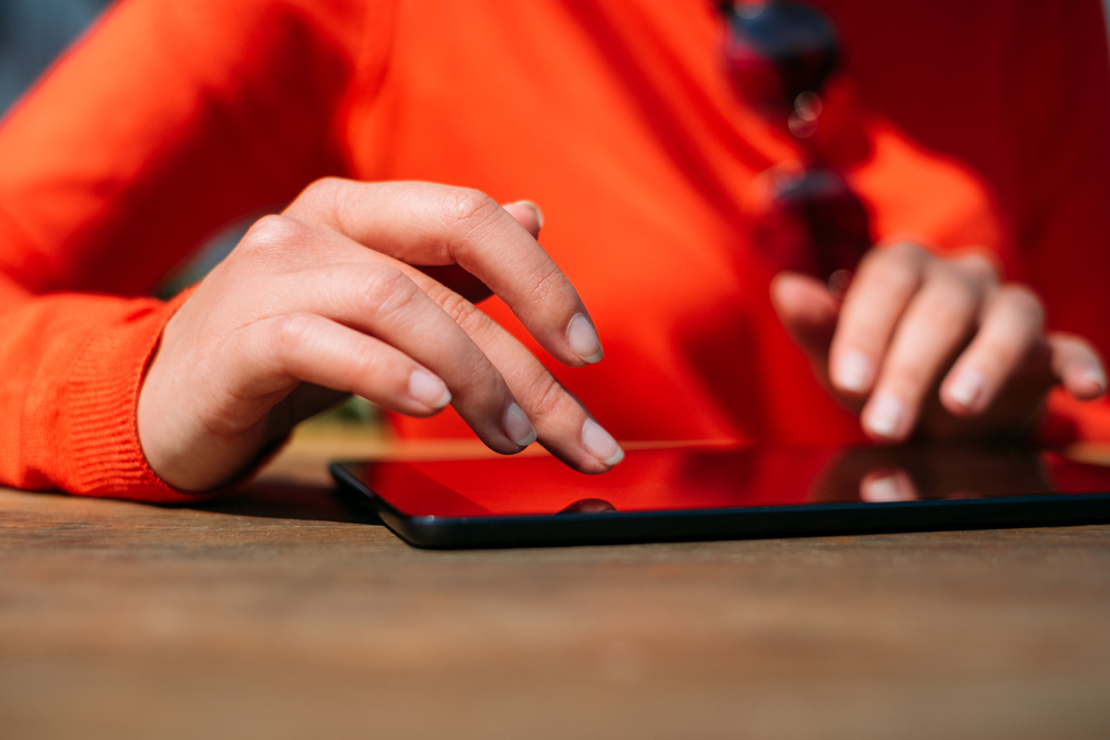 hands on smartphone stock photo