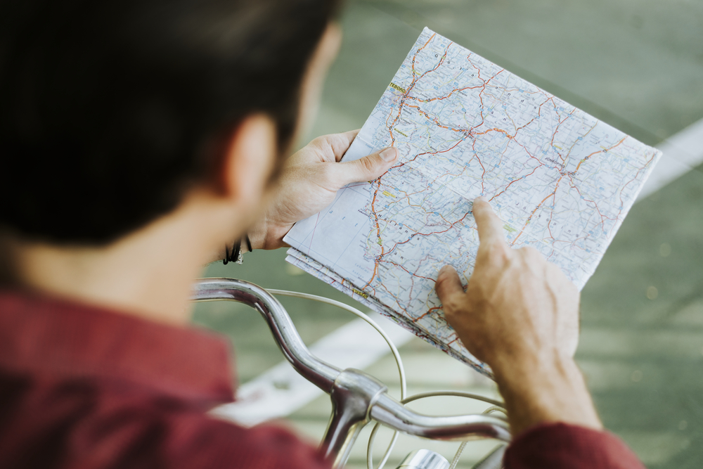 stock photo map bike man