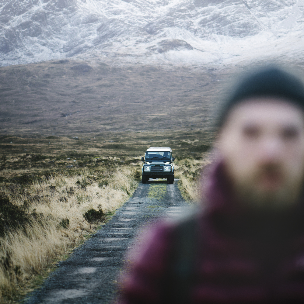 stock photo road man car mountains