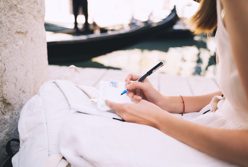 stock photo sigh postcard Venice woman