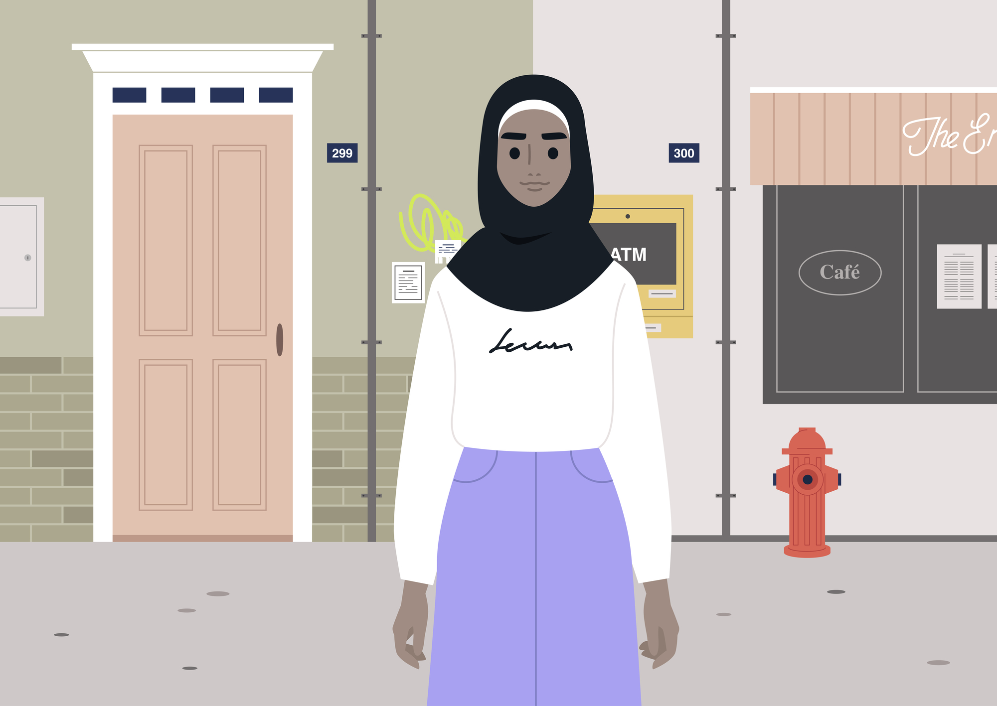 A portrait of a modern young lady wearing a hijab stock illustration