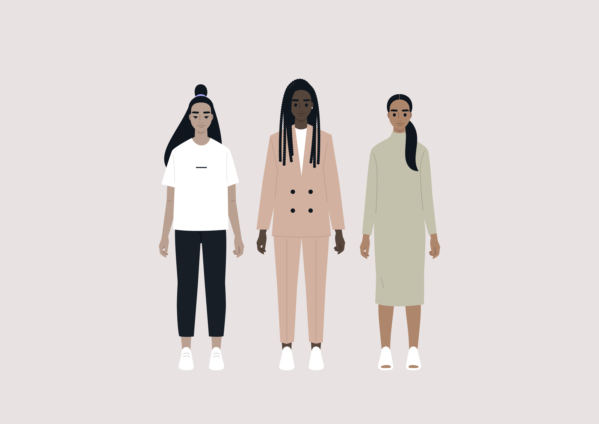 diverse group of female characters wearing different outfits stock illustration