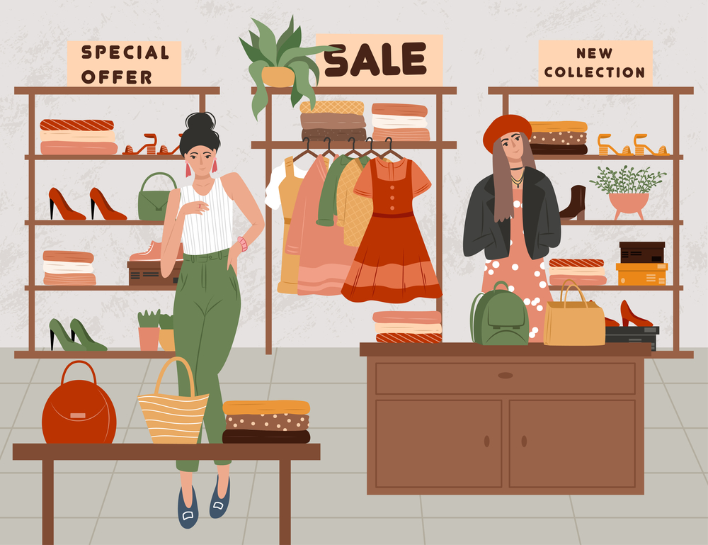 stock illustration shopping store sales women