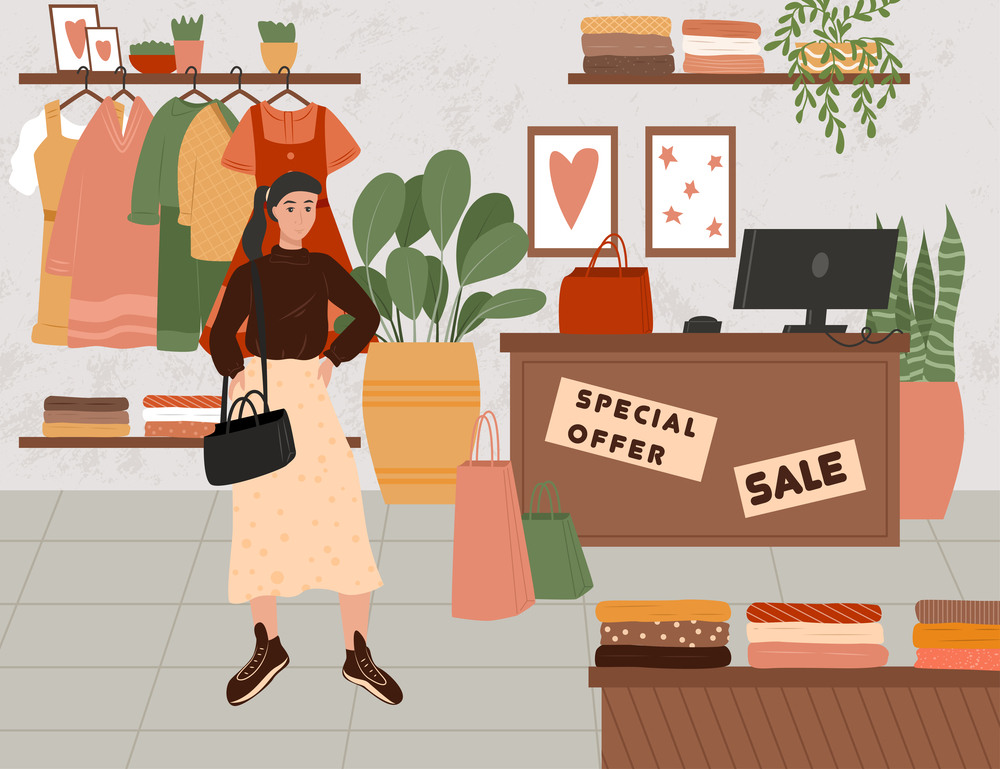 stock illustration fashion store sales woman shopping