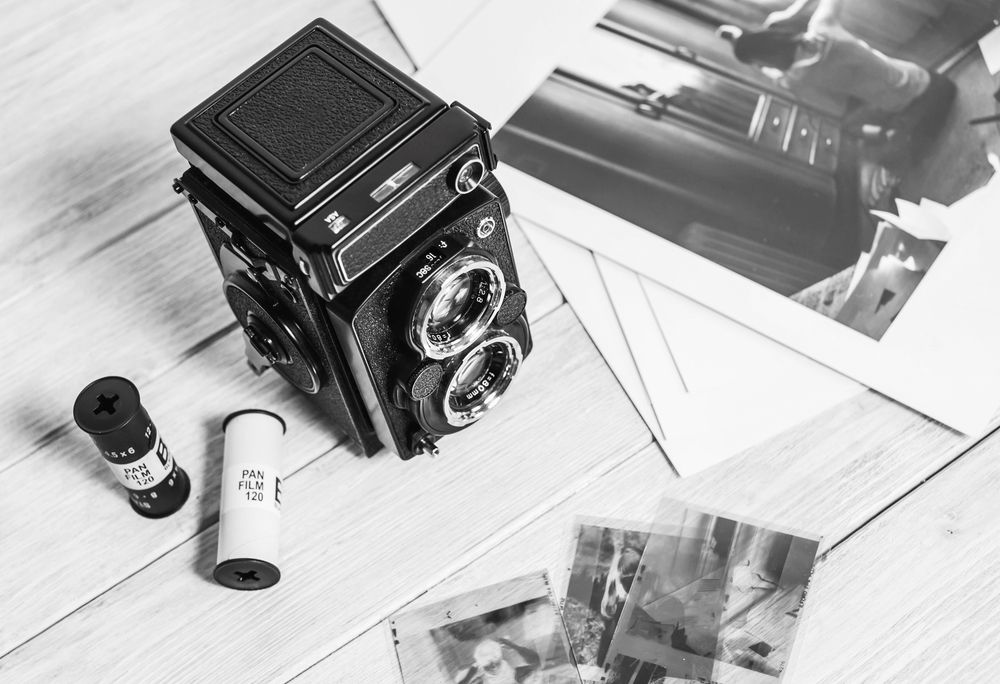 stock photo black and white retro camera