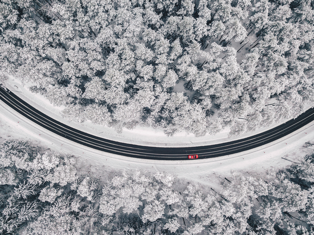 stock photo winter road aerial