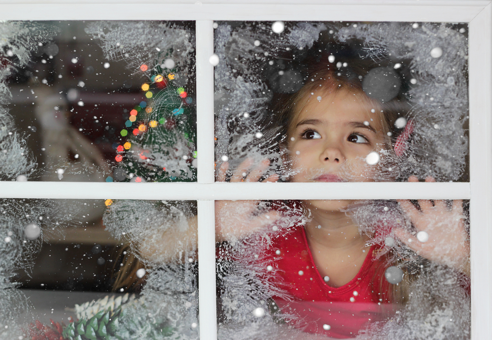 stock photo christmas child window