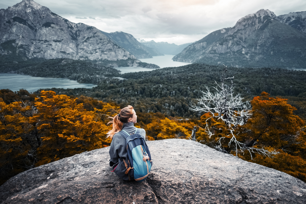 stock photo girl tourist landscape