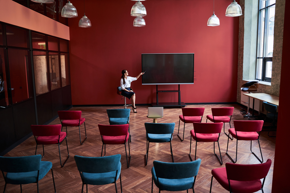 stock photo lecture woman chairs