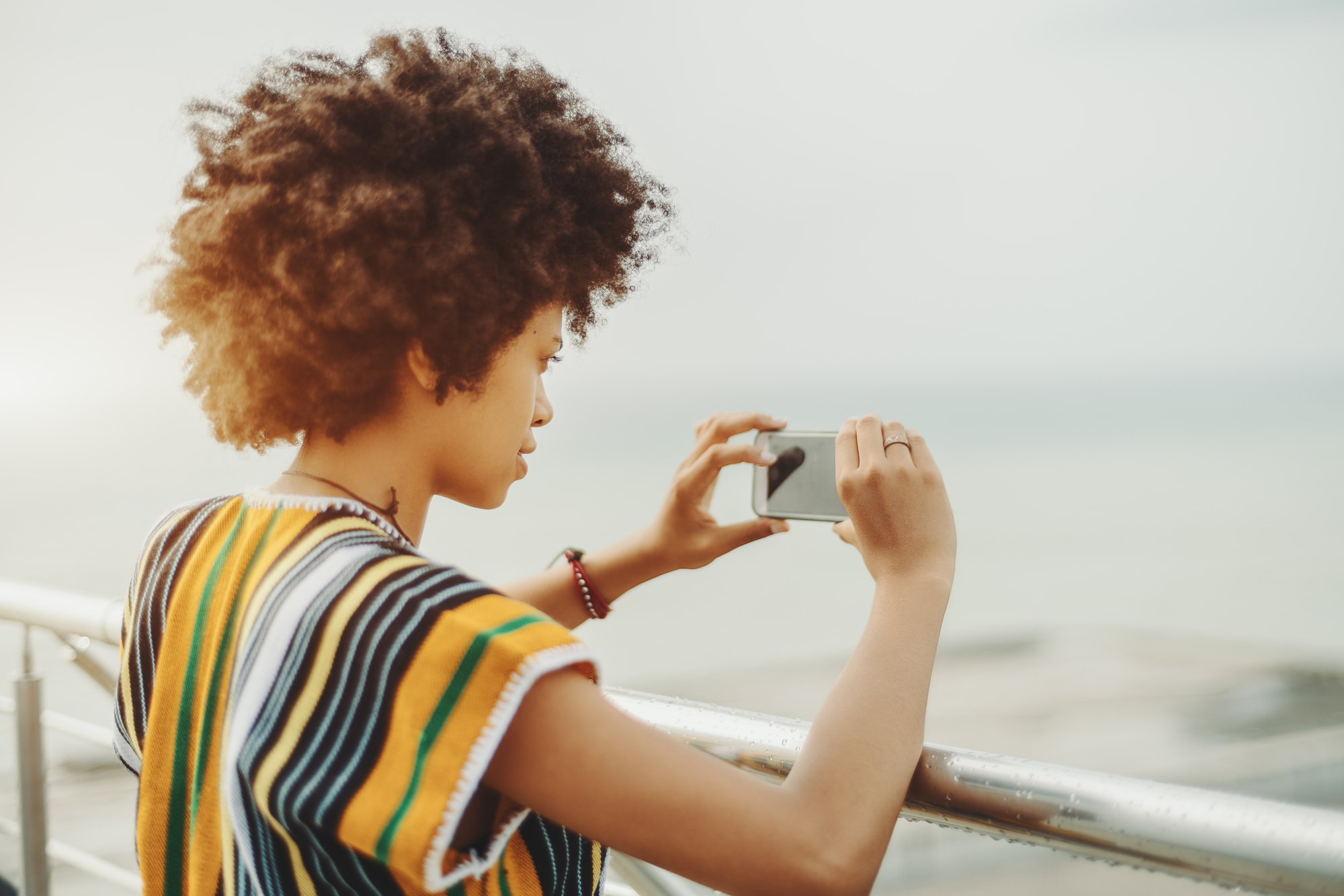 Close-up side view of afro american girl stock image