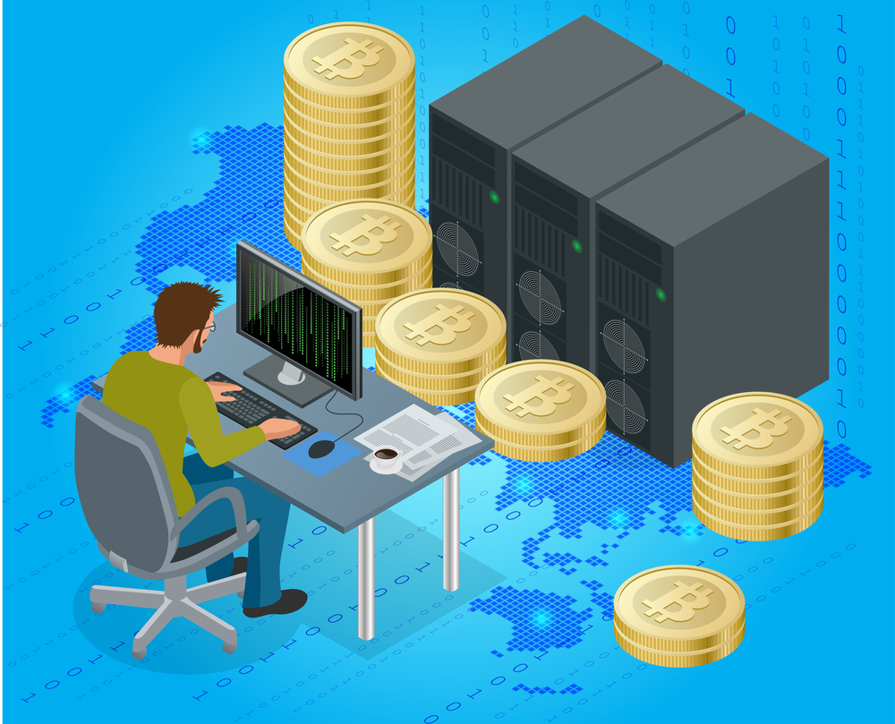 stock illustration 3D man bitcoin