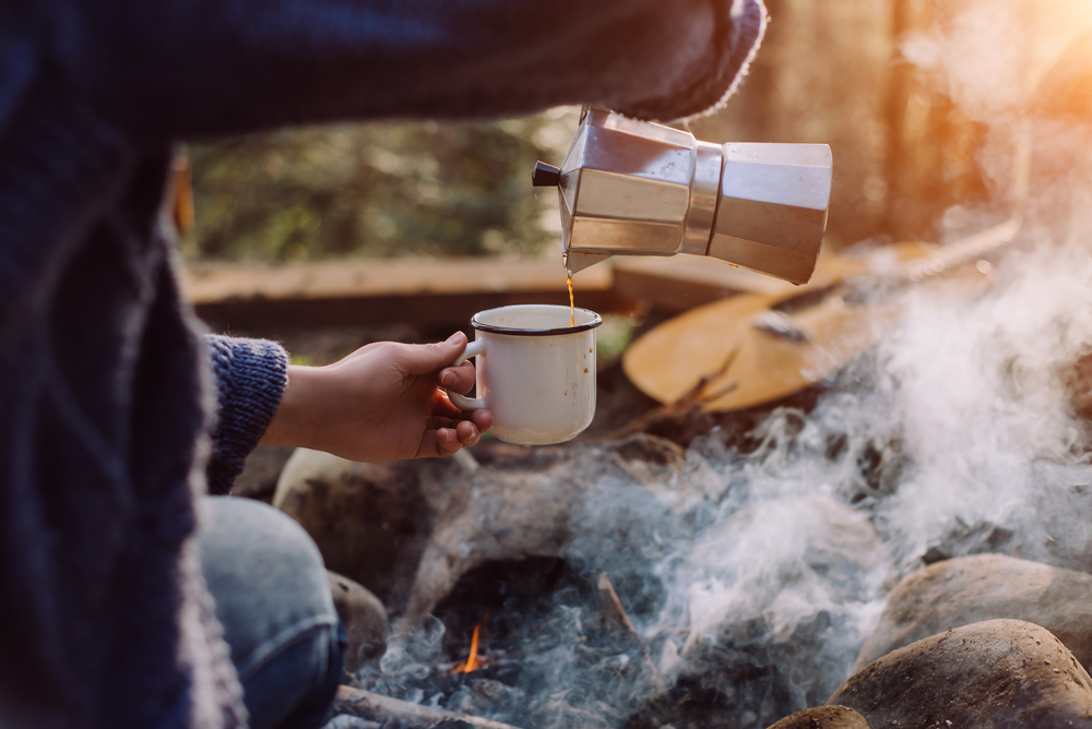 stock photo coffee outdoor camping