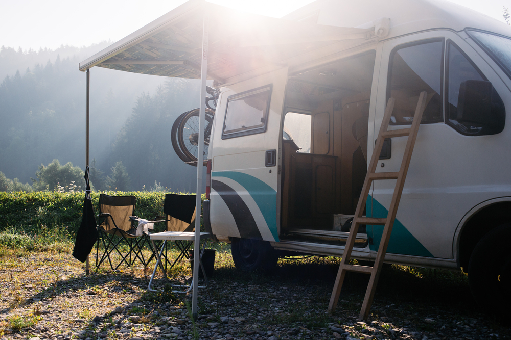 stock photo mountains camper van