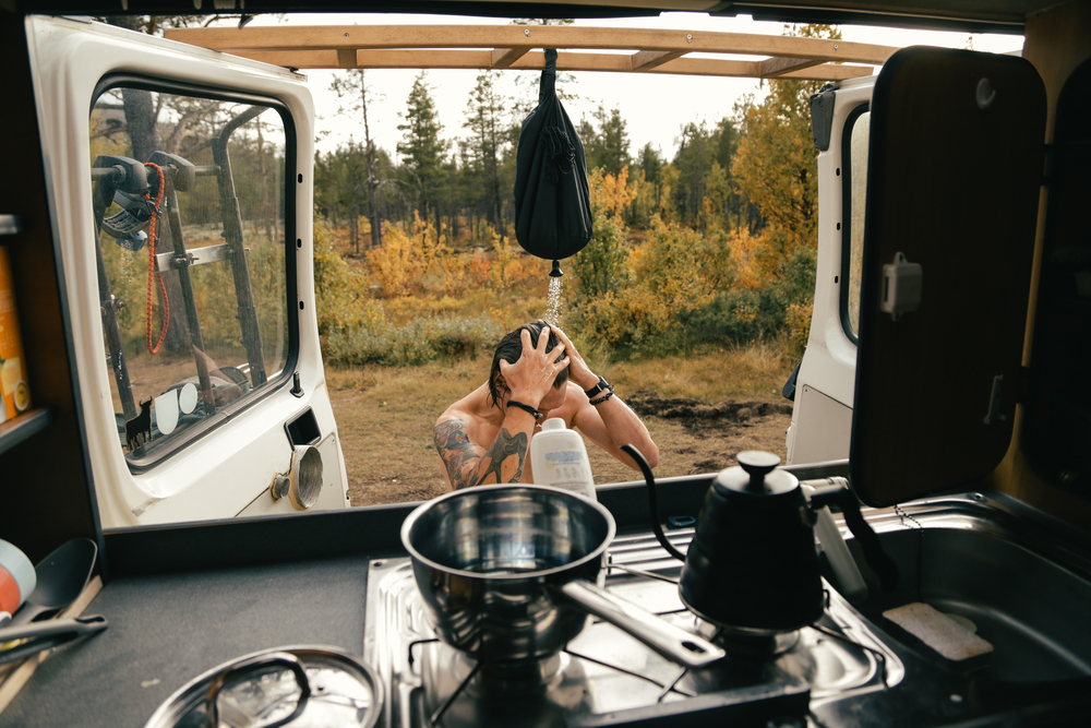 stock photo camper van forest