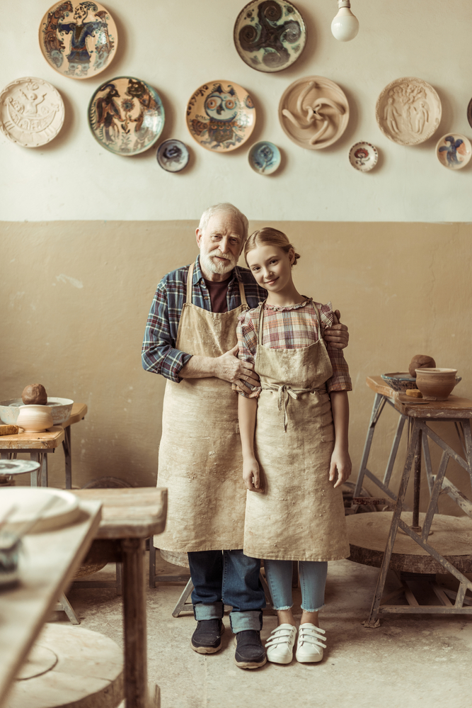 stock photo family pottery craft workshop