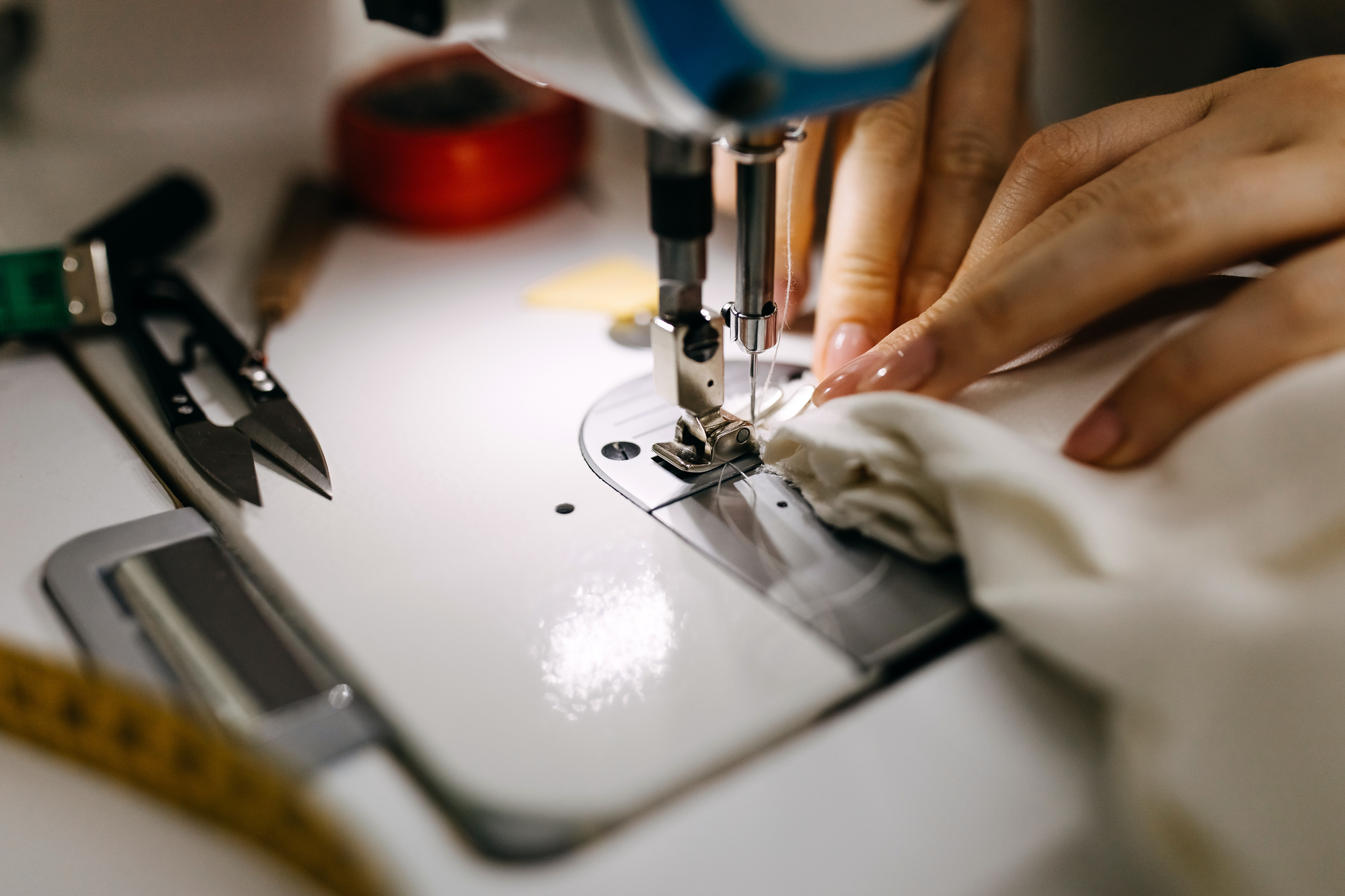 Seamstress working stock photo