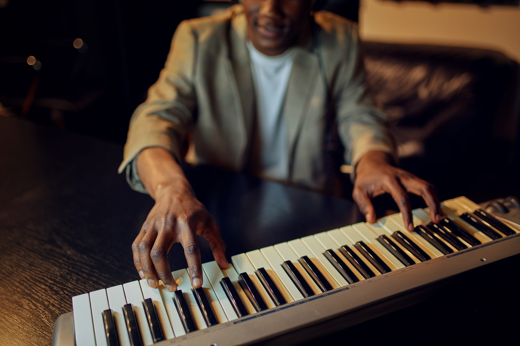 African American pianist stock photo